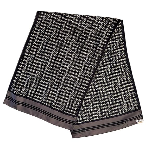 Vintage 60s 70s Echo Houndstooth Rectangle Scarf 14.5x 46” Preppy Silk Blend - Picture 1 of 4